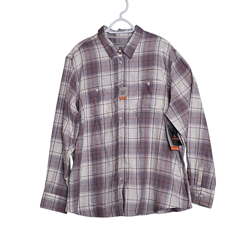 Ridgecut Toughwear Women's Gray Plaid Button Down Long Sleeve Shirt Size 2X